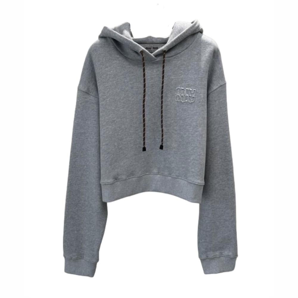 MIU MIU Logo-patch Cropped Hoodie Size:(XL)