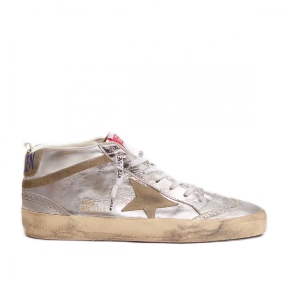 Mid Star sneakers in silver metallic leather with star and flash in dove-gray  suede - متجر هـبـه