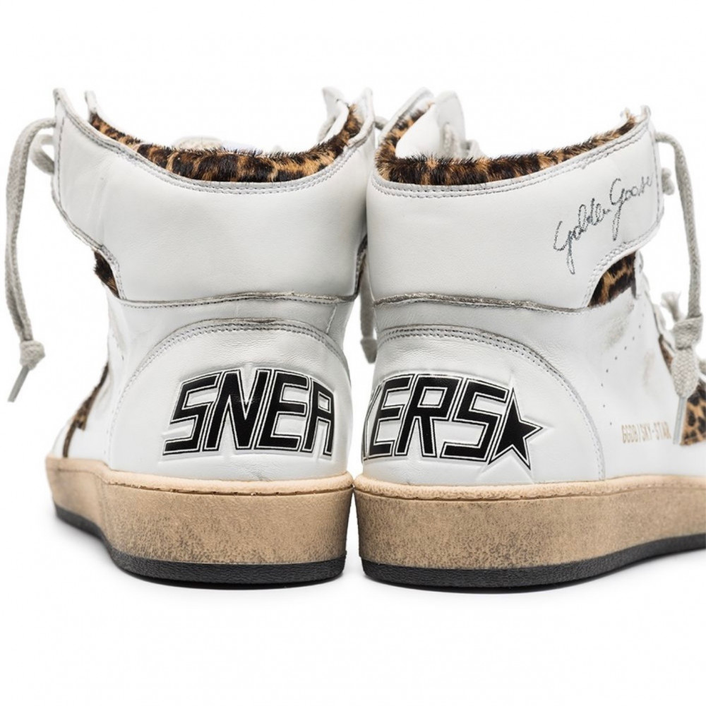 Golden Goose Women\'s Sky-Star sneakers with signature on the ankle and  leopard-print pony skin inserts - متجر هـبـه
