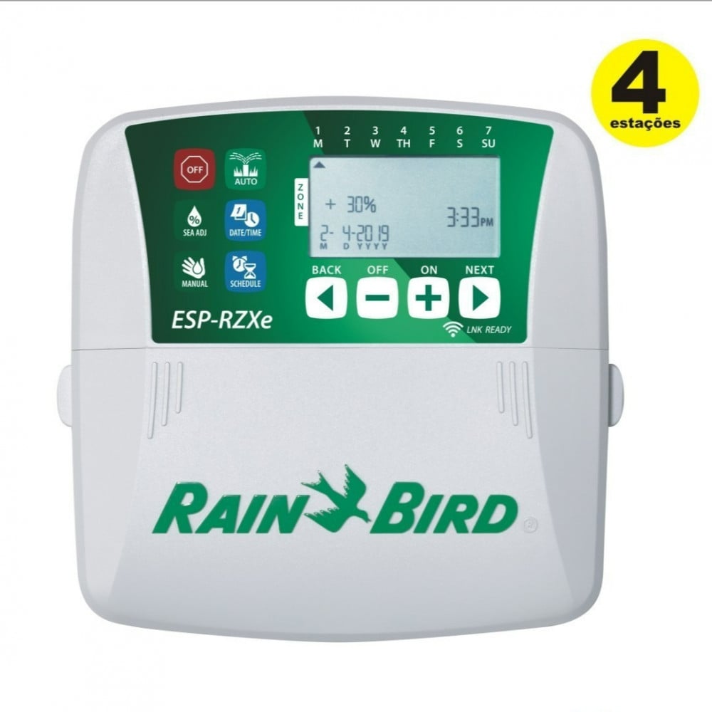 جهاز مؤقت الري ( تايمر زراعي ) رين بيرد Rain Bird هو جهاز أمريكي 4 خطوط للتحكم في الري. إنه مثالي للمنازل والشركات، ويوفر مجموعة متنوعة من الميزات التي تجعل من السهل جدولة وإدارة أنظمة الري الخاصة بك