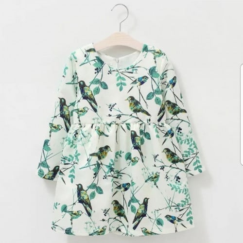 فستان باكمام طويلة بطبعات العصافير