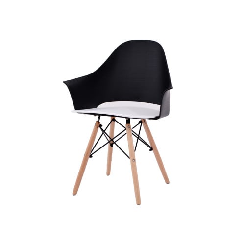 كرسي كاما فيبر اسود+ابيض ارجل خشب C-D-863A BLACK W...