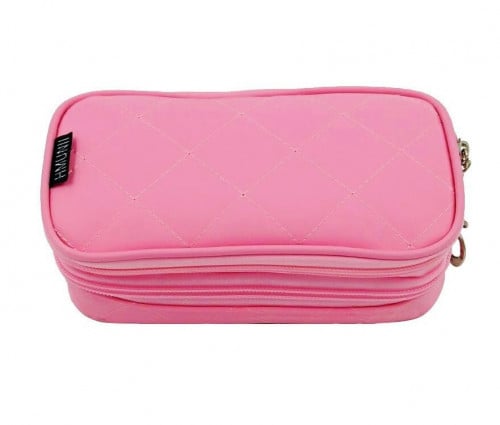 حقيبة صغيرة للمكياج باللون الوردي  مناسبة للسفر والتنقل اللون المتوفر هو اللون الوردي نايلون