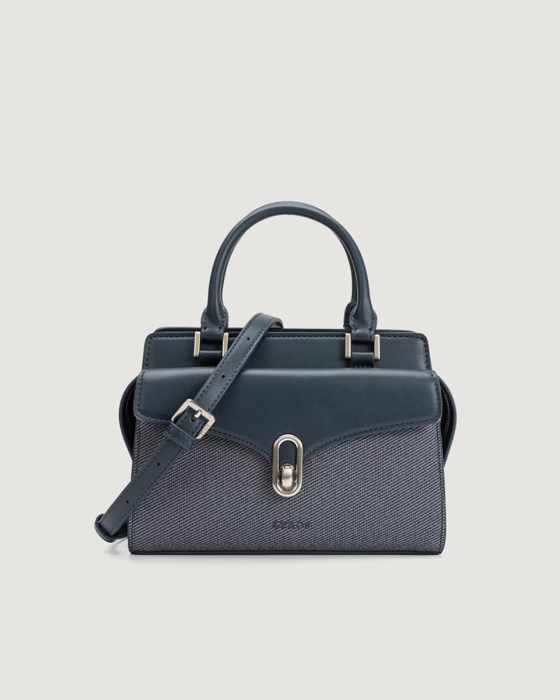 Women's leather handbag in blue with a classic design