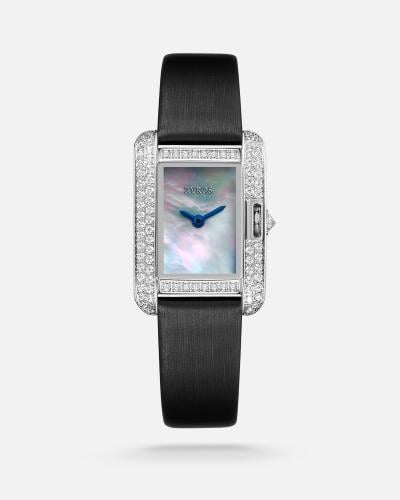Women's watch with a black leather strap