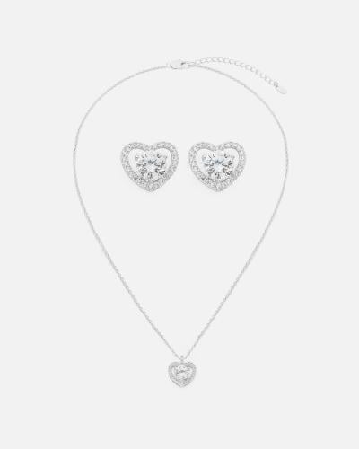 Women's necklace and earrings set in silver