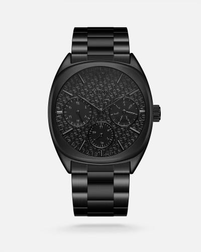 Men's watch with a black steel strap