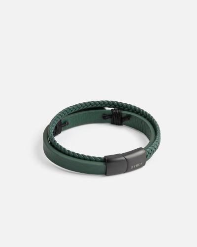 Men's modern green leather bracelet
