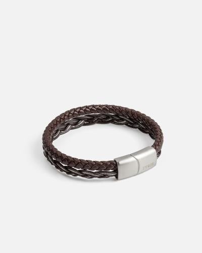 Men's brown leather bracelet with a silver clasp