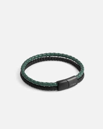 Men's bracelet with a design of two bracelets together in green and black