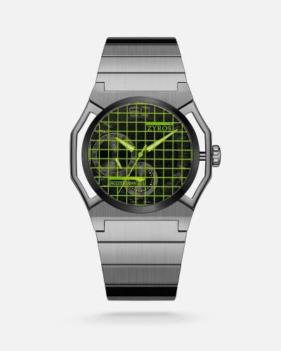 Men's watch with a gray steel strap