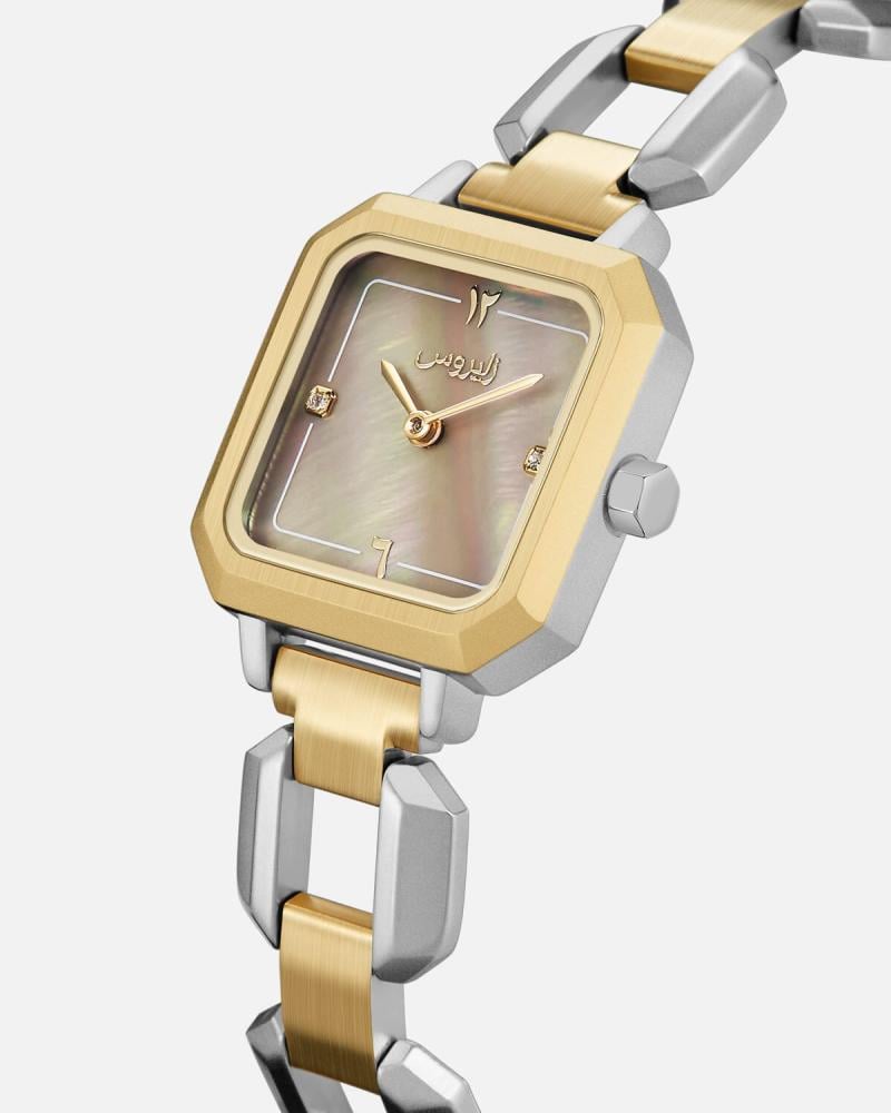Women's watch with a gold and silver stainless steel strap