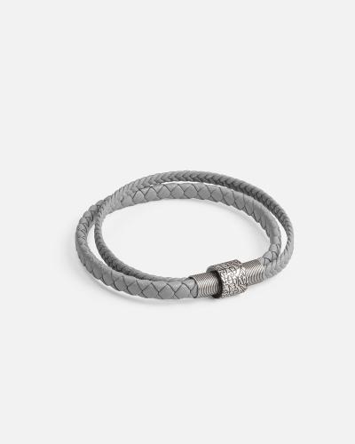 Men's gray braided leather bracelet
