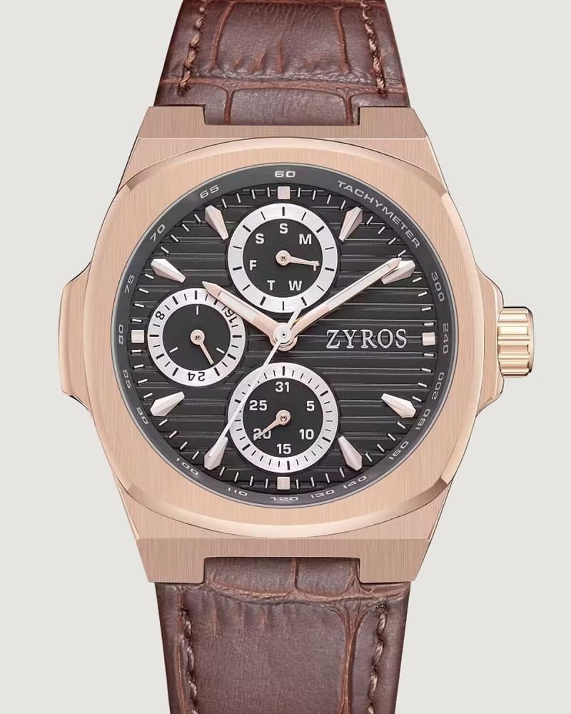 Men's watch with a brown leather strap