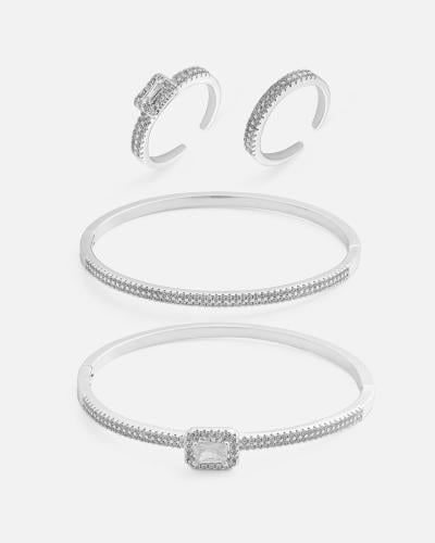 Women's set: two bracelets and two rings in silver