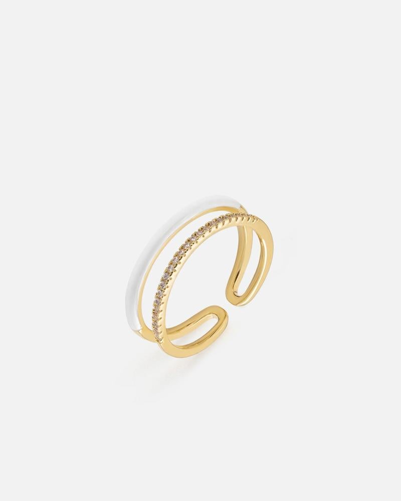 خاتم نسائي فاخر بلون ذهبي وأبيض