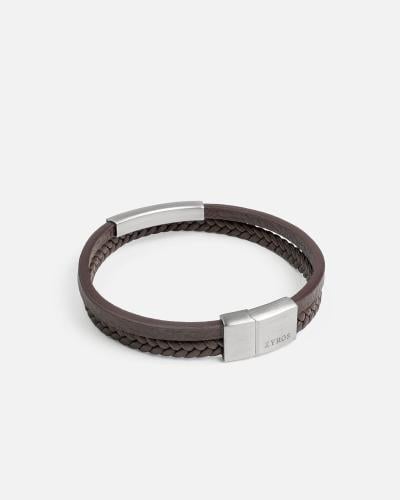 Two brown leather bracelets joined together