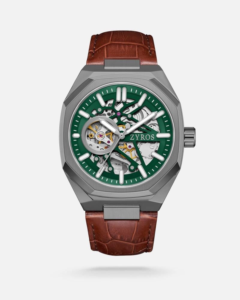 ساعة حُصن الرجالية اتوماتيك جلد بلون بني