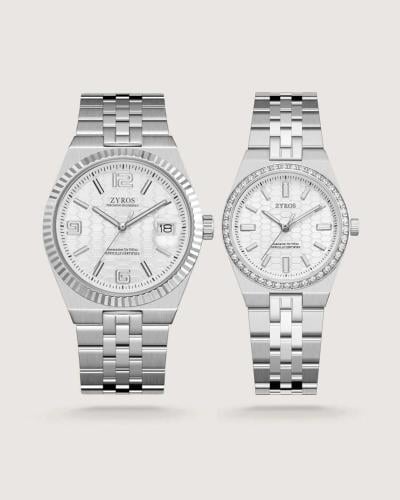 Women's and men's watch set in silver steel