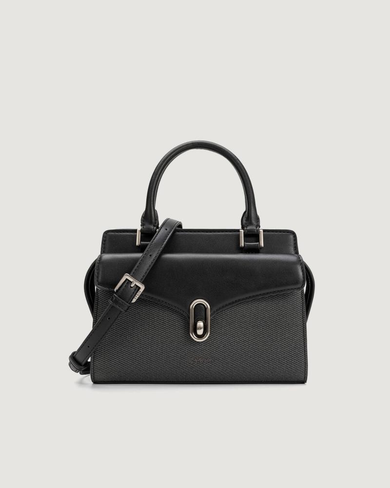 Women's black leather handbag with a classic design
