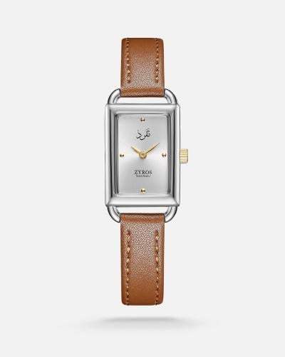 Women's watch with a brown leather strap