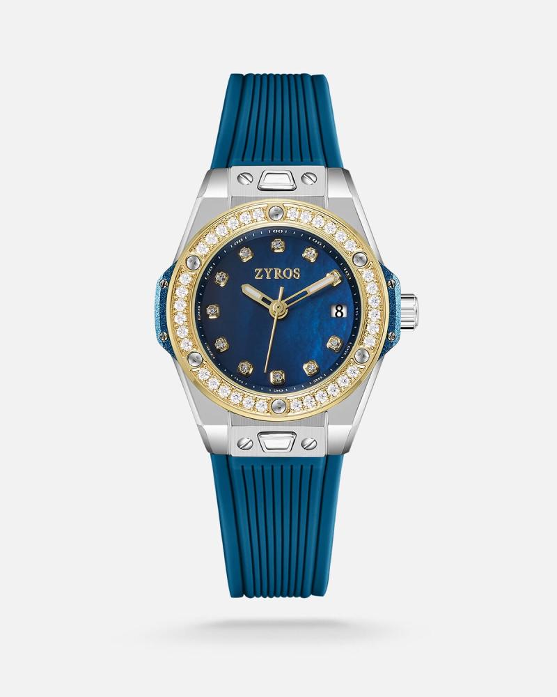 Women's watch with a blue rubber strap
