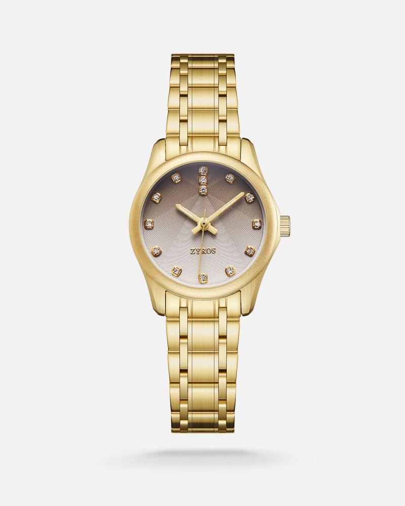 A women's watch with a perfect design and size in gold color.