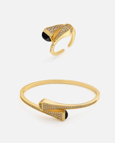 Charming women's set: bracelet and ring in gold color