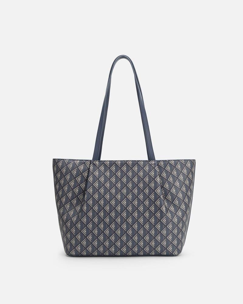 شنطة نسائية واسعة بلون أزرق منقوش