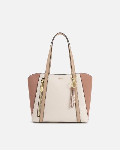 A stylish bag in pink and beige