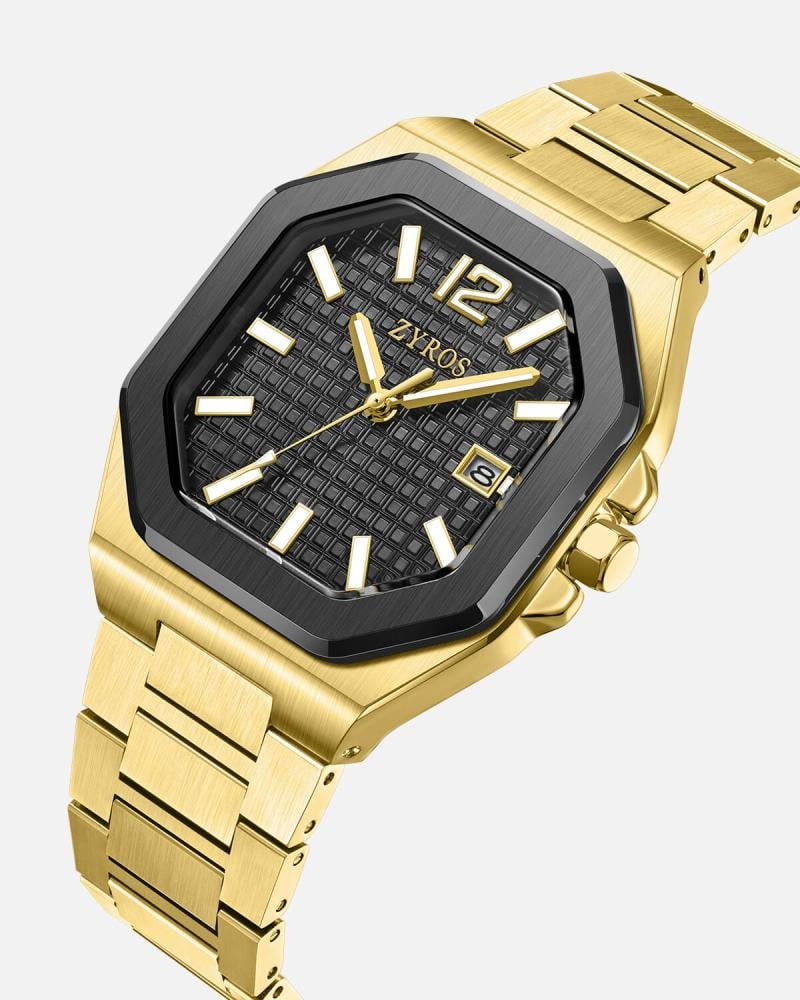 Rukn men's watch with a modern design in gold color
