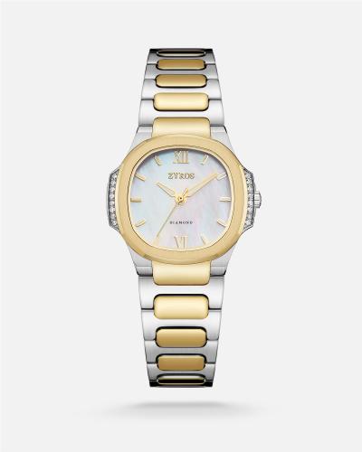 Pearl women's watch with 16 diamonds in gold and silver