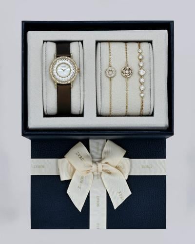 Women's set: bracelet and watch in brown leather