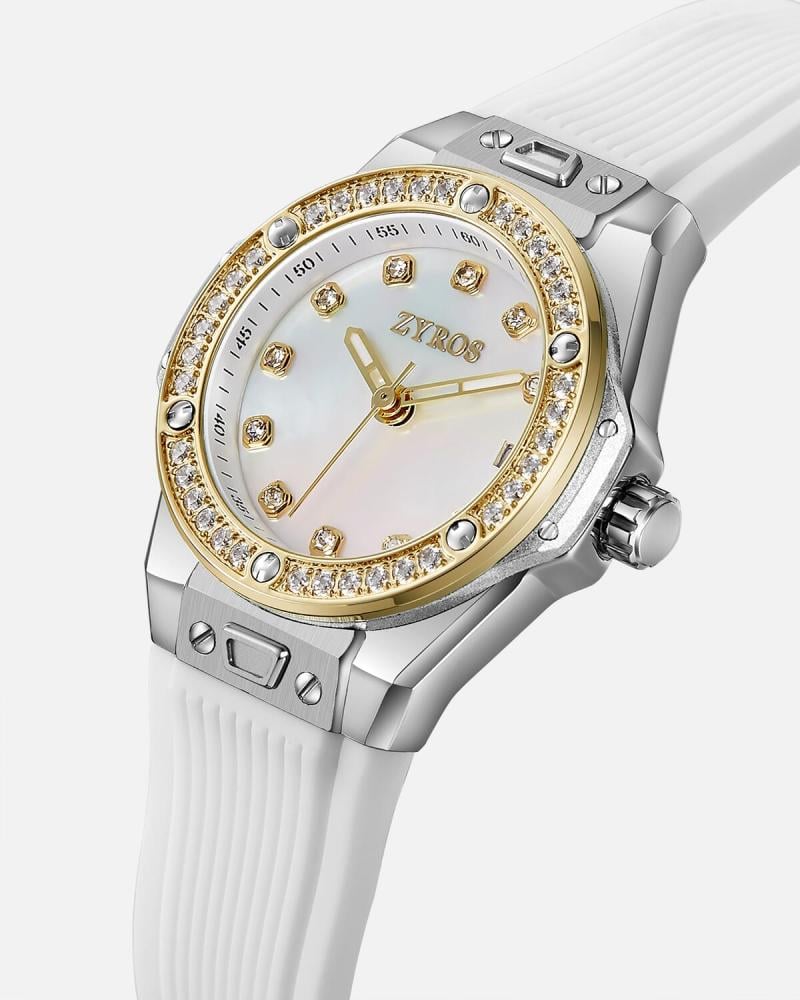Women's watch with a white rubber strap