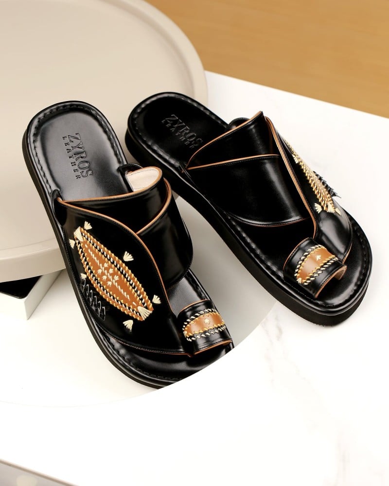 Men's zipper in black leather Size:(43)