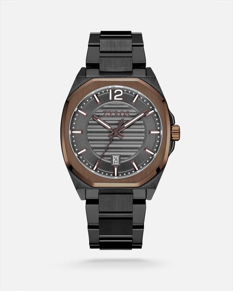 A men's gift set including a watch, pen, and cufflinks