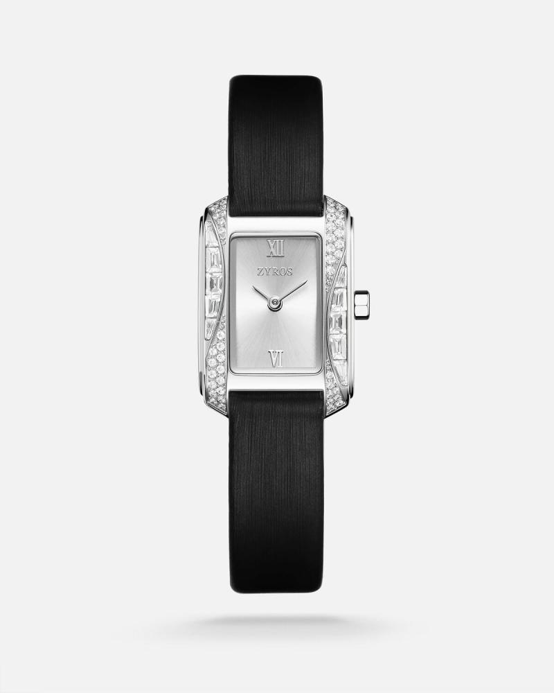 A women's watch that exudes sophistication with its black leather strap.