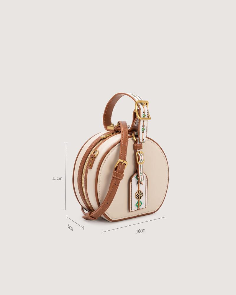 Women's mini round bag in beige