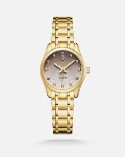 A women's watch with a perfect design and size in gold color.