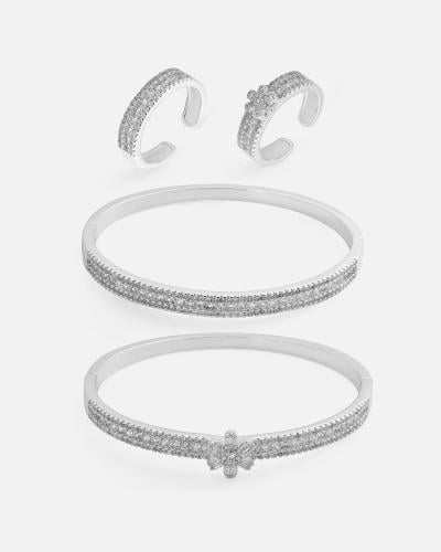 Two bracelets and two women's rings in silver