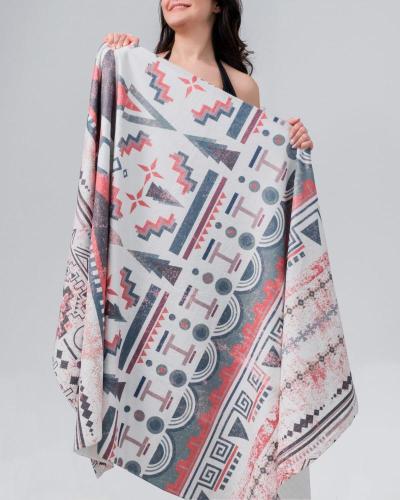 White beach towel with attractive prints