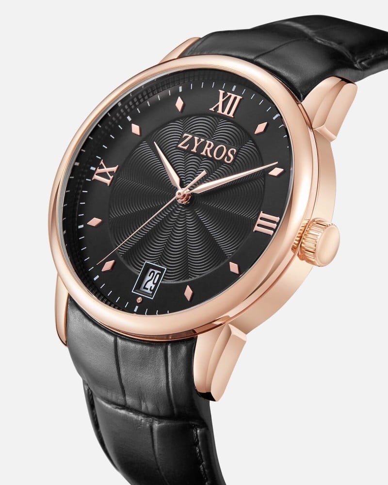 Black leather men's watch