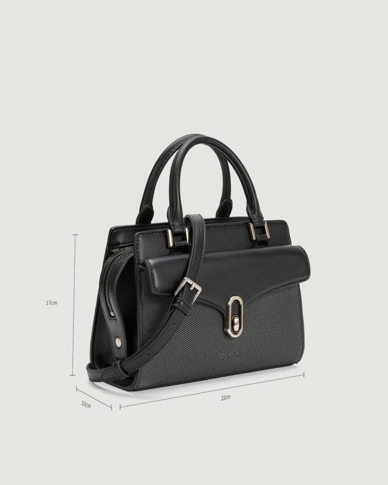 Women's black leather handbag with a classic design