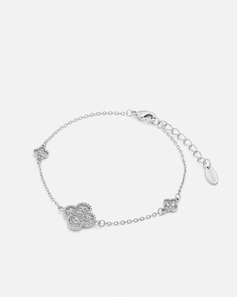 Women's bracelet in silver color with floral ornaments
