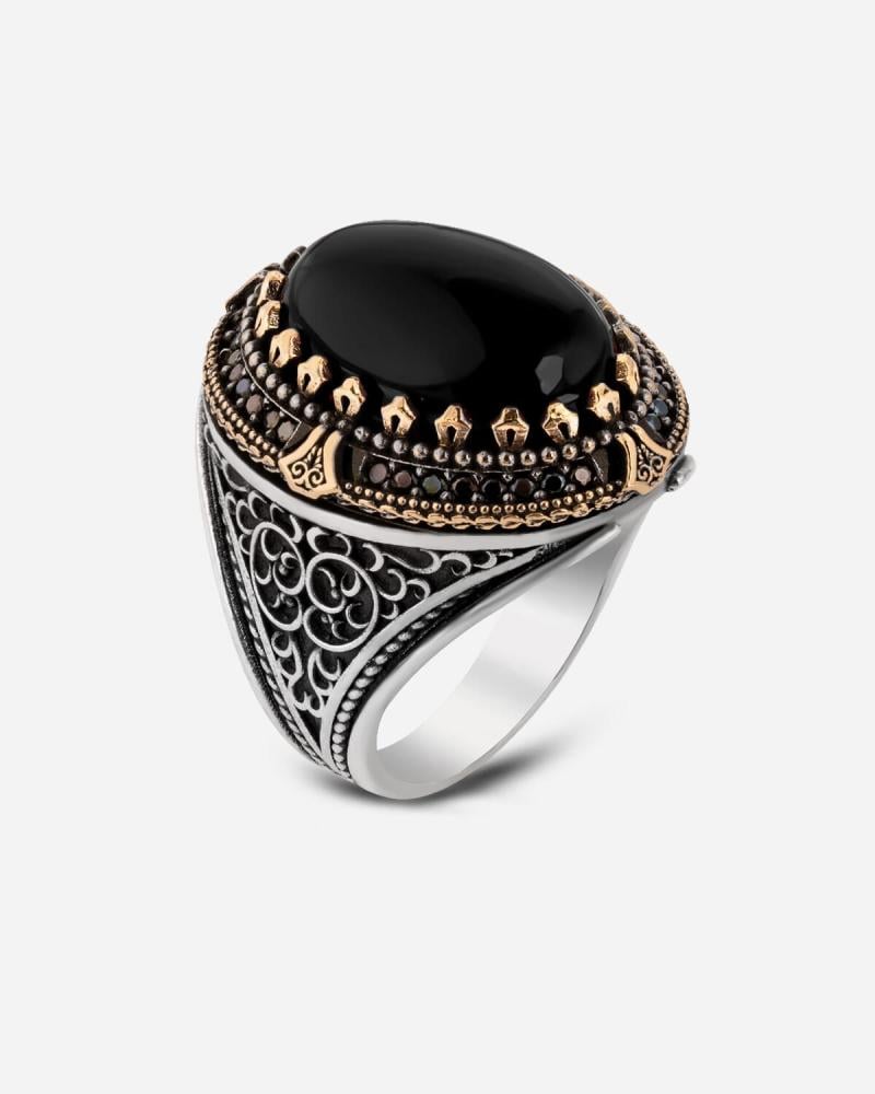 خاتم رجالي مميز من الفضة بحجر اونكس