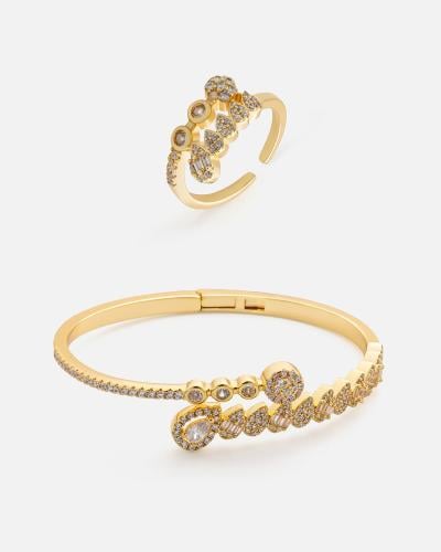 Elegant women's set: bracelet and ring in gold color