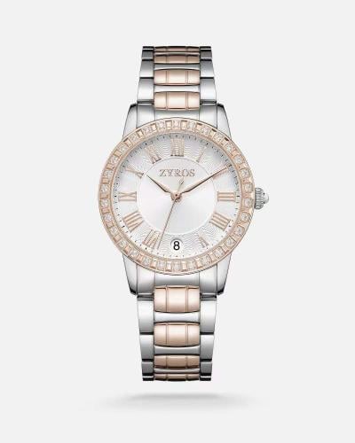 Classic women's watch in silver and rose gold