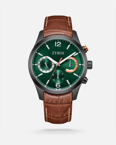 Muzn men's watch with a brown leather strap