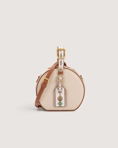 Women's mini round bag in beige