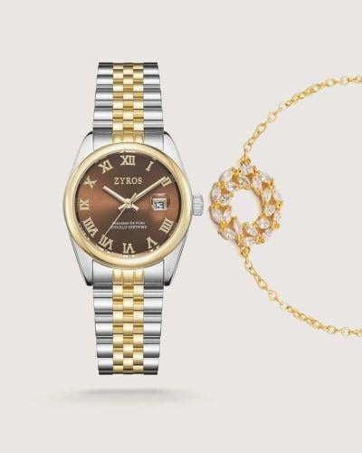 Women's gift set: watch and bracelet, gold and silver